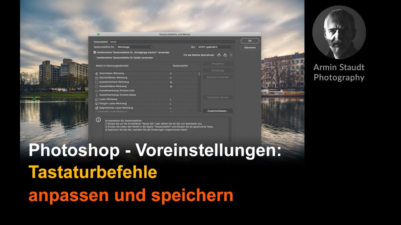 Photoshop - Voreinstellungen: Tastaturbefehle anpassen und speichern