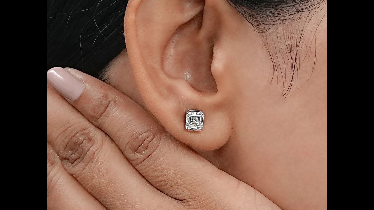 Asscher Lab Grown Diamond Stud Earring @Dvik-Jewels