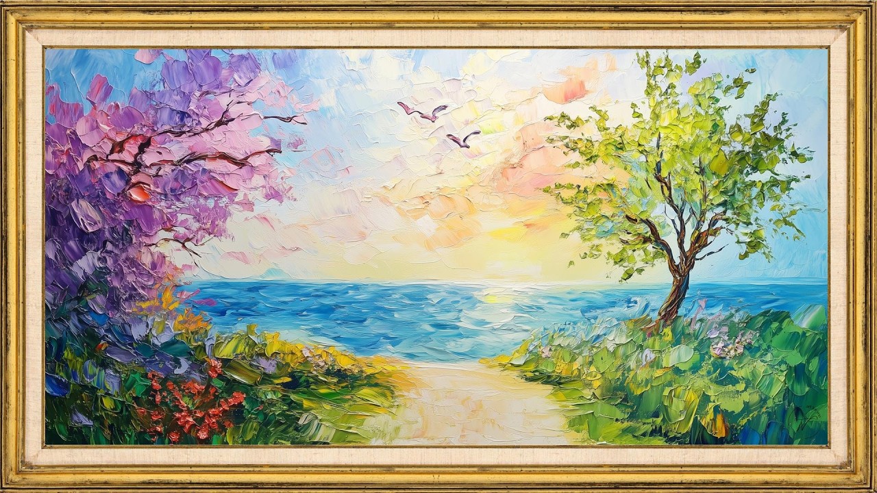 4K Spring Coastal Landscape – 2 Hour TV Frame Art Screensaver | Relaxing Ocean View Painting