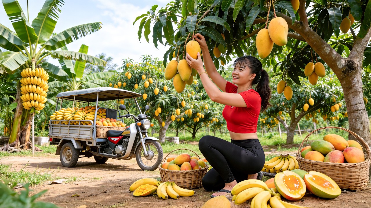 Cosechando 2000KG de Mangos y Bananas | Llevando al Mercado y Madurando Bananas en Casa