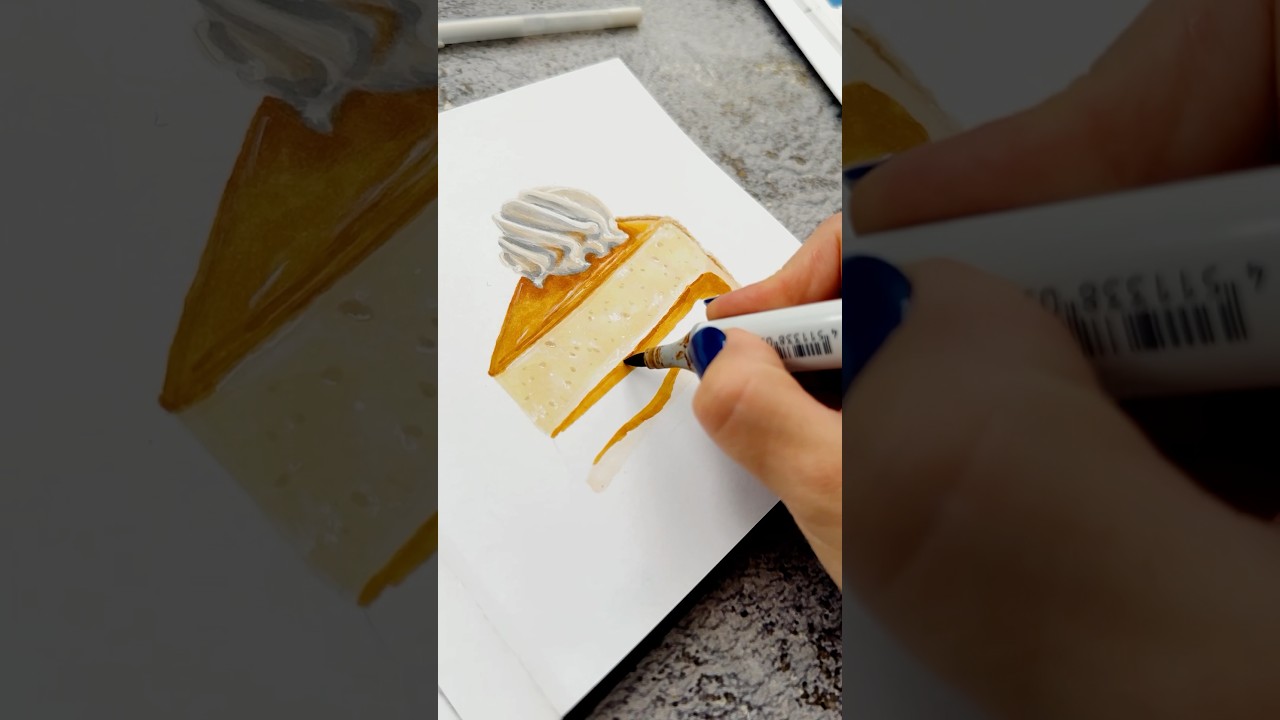 Orange cheesecake 🍊 Realistic drawing   / Food illustration 