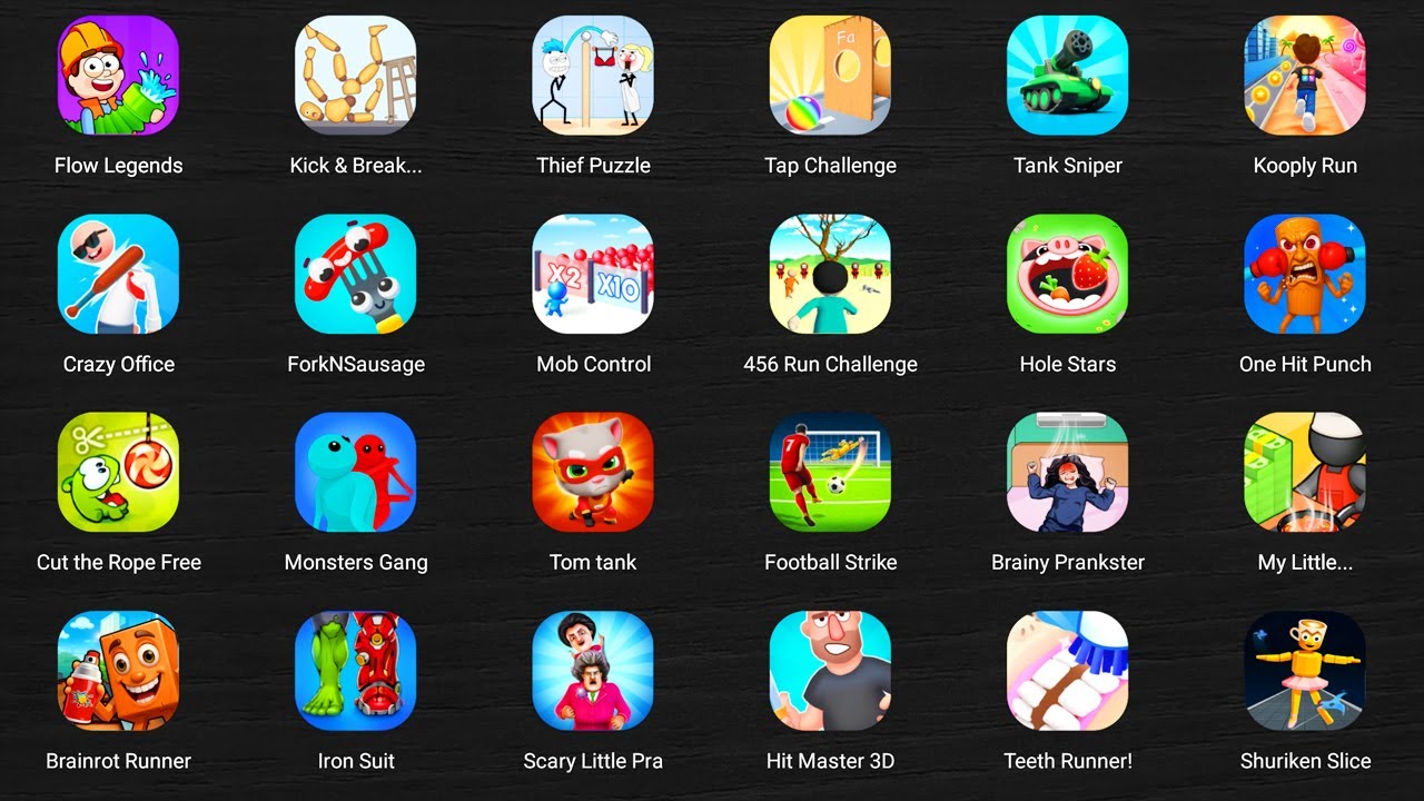 Roblox,Poppy Playtime 3,Brainy Prankster,Bowmasters,Save the Doge,Save The Fish,Subway Surfers...