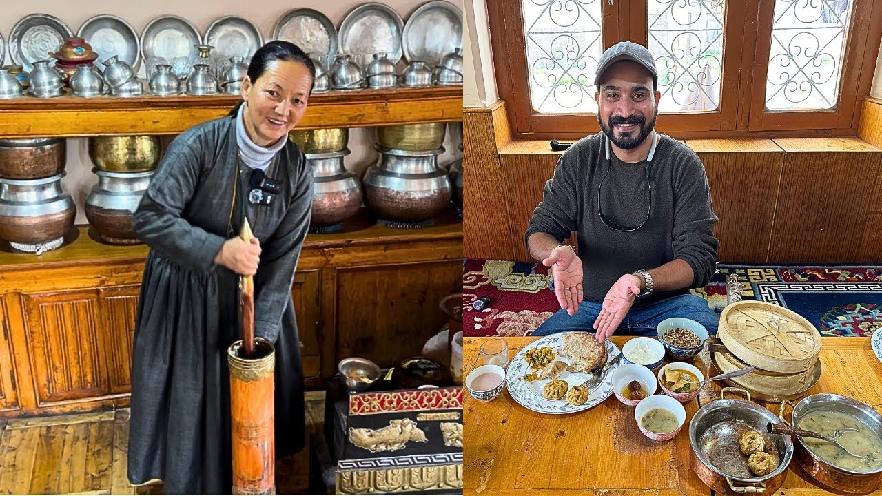 200 साल पुराना ladakhi kitchen | Heritage Home Stay Food & Local beer | ladakh food tour ￼