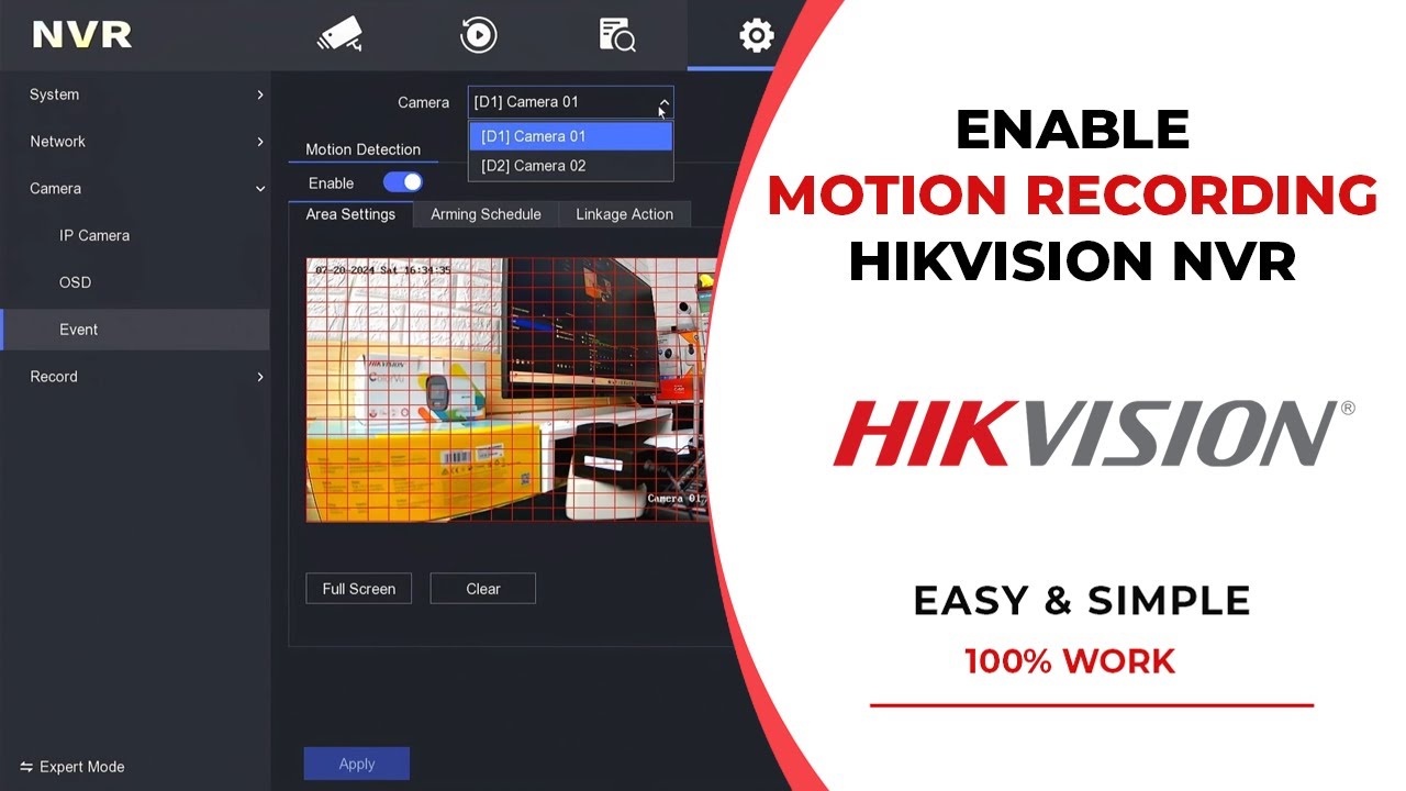 Как включить запись при обнаружении движения на Hikvision NVR