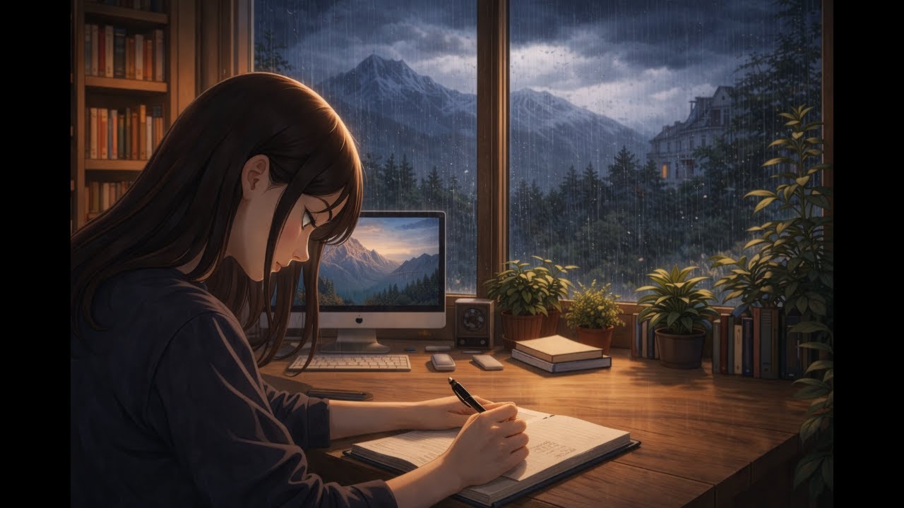 Lo-Fi Study Music – Calm Background Rain/Thunder Music for Reading and Concentration HD