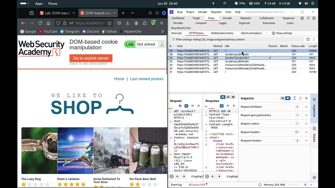 DOM-based cookie manipulation | Web Security Academy | PortSwigger Labs