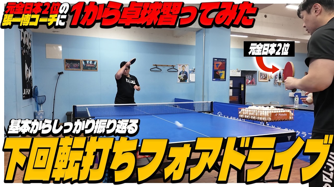 基本からしっかり振り返る下回転打ちのフォアドライブ【張一博コーチに１から卓球を習ってみた！】
