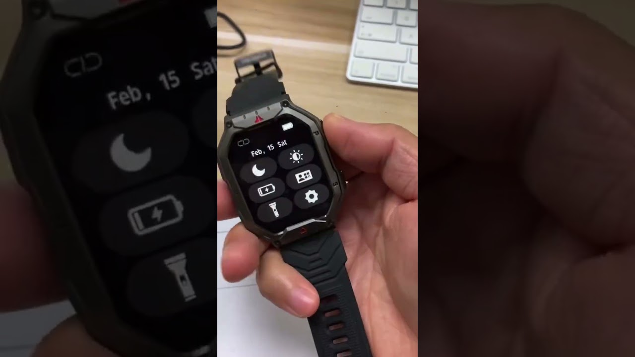 Waterproof Flashlight KR82 Smartwatch 2.1inch Amoled Touch Screen Dial Call Speaker Compass Sports