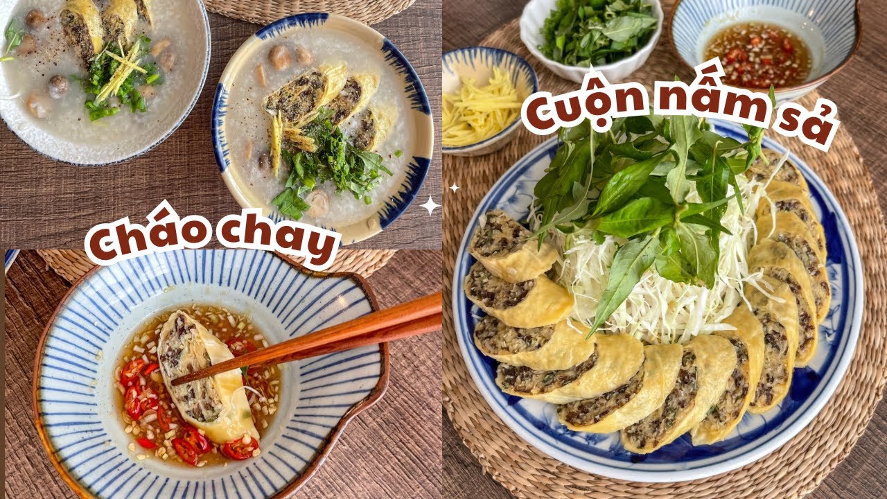 Tàu hủ ki cuộn nấm sả ăn cùng với cháo trắng | Món Chay Đễ Làm | Accnhi