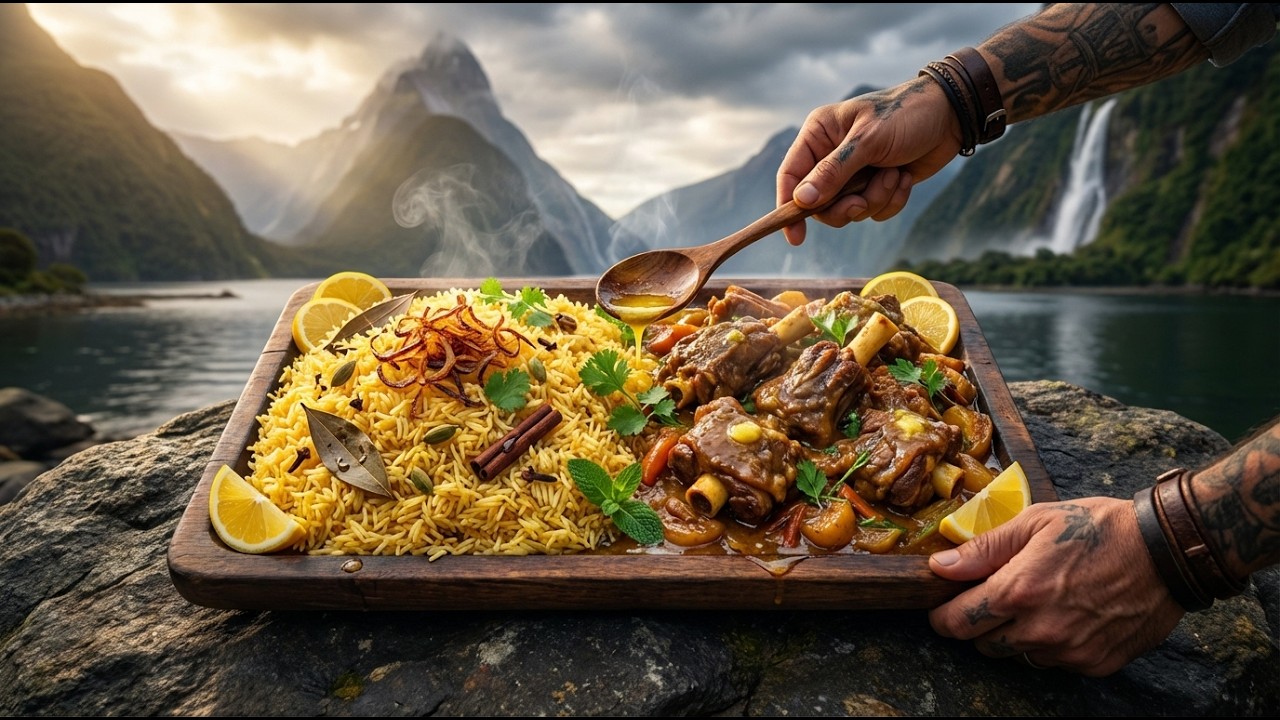 ASMR Dum Pukht Goat & Rice in New Zealand's Milford Sound | Outdoor Cooking with Nature Sounds