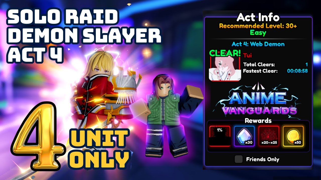 (4 UNIT ONLY) CHAIN Solo Raid ACT 4 *Blossom Needed*  in Anime Vanguards Roblox 🇮🇩