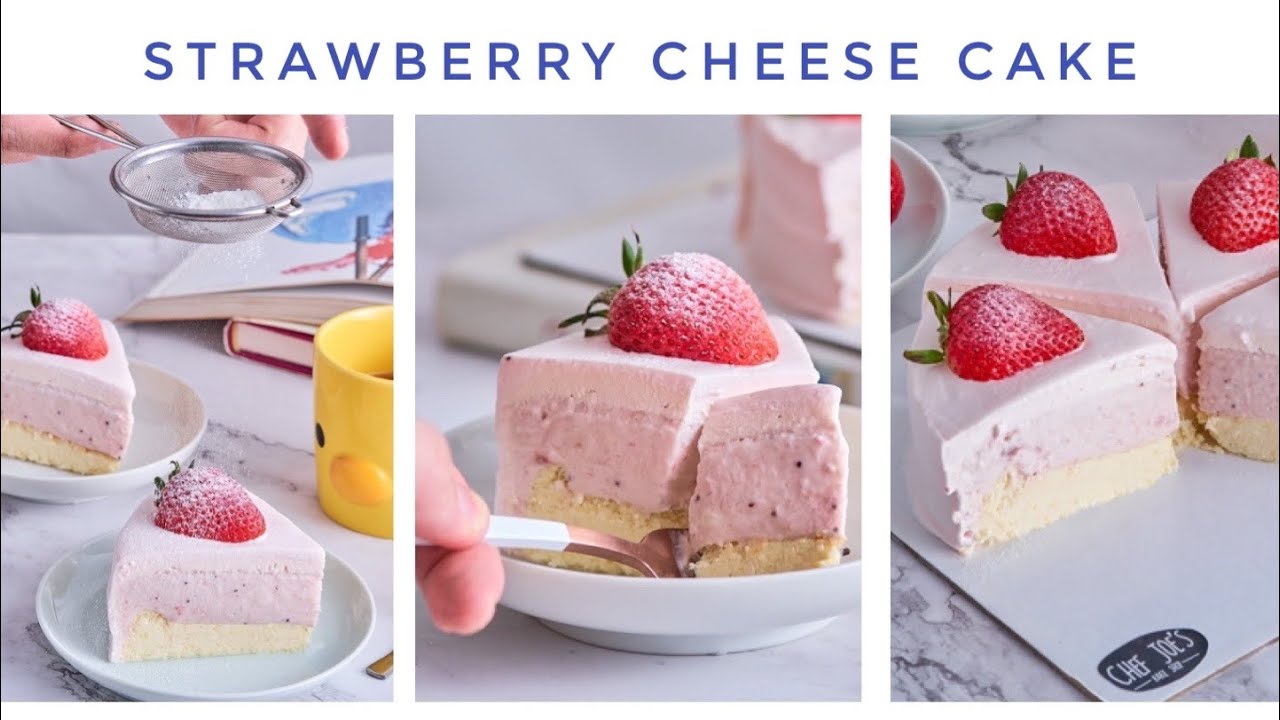 สตอเบอร์รี่ชีสเค้ก สตอเบอร์รี่มูส Strawberry Double Basque Cheesecake ทำขนมกับเชฟโจ Ep.44