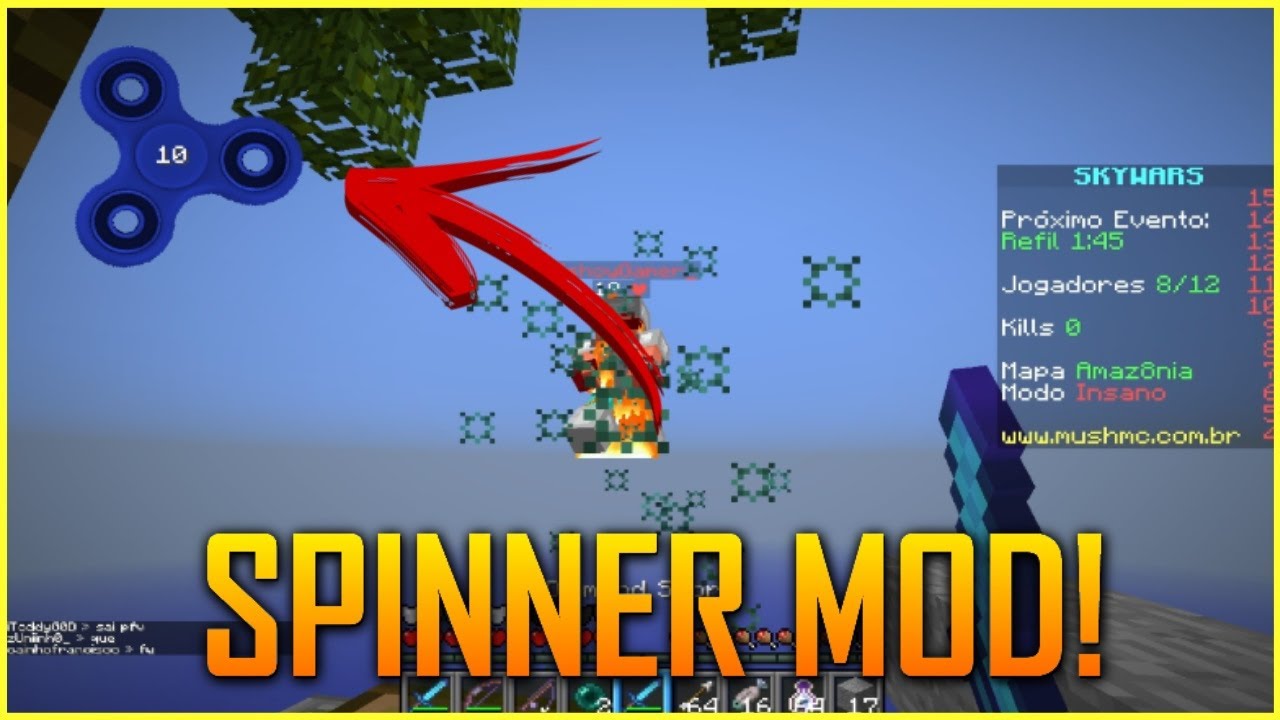 JOGANDO COM O MOD DE FIDGET SPINNER CPS - SKYWARS (Minecraft)