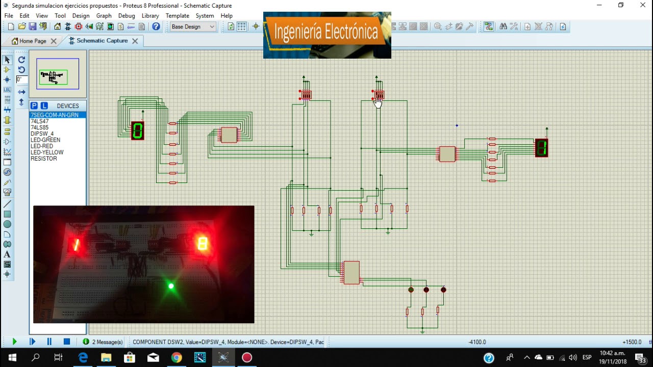 Comparador 74LS85 con displays 7 segmentos Proteus