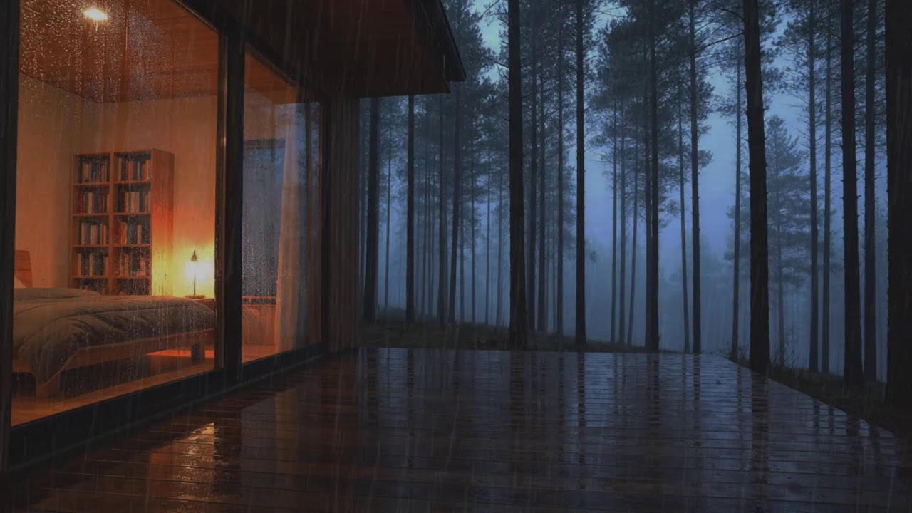 Cozy Forest Cabin at Night 🌲 | Calm rain ambience with continuous rain for stress relief