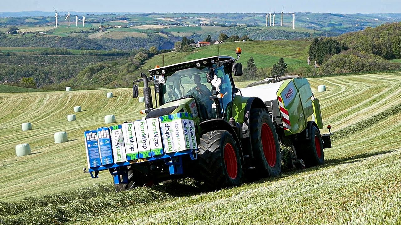 ENRUBANNAGE 2021 avec une vue à coupé le souffle 🤩 ☘  AXION 810 & CLAAS UNIWRAP in France