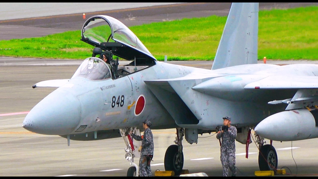 【4K】F15戦闘機、再び阿蘇くまもと空港へ。展望デッキから着陸から離陸までのすべて。
