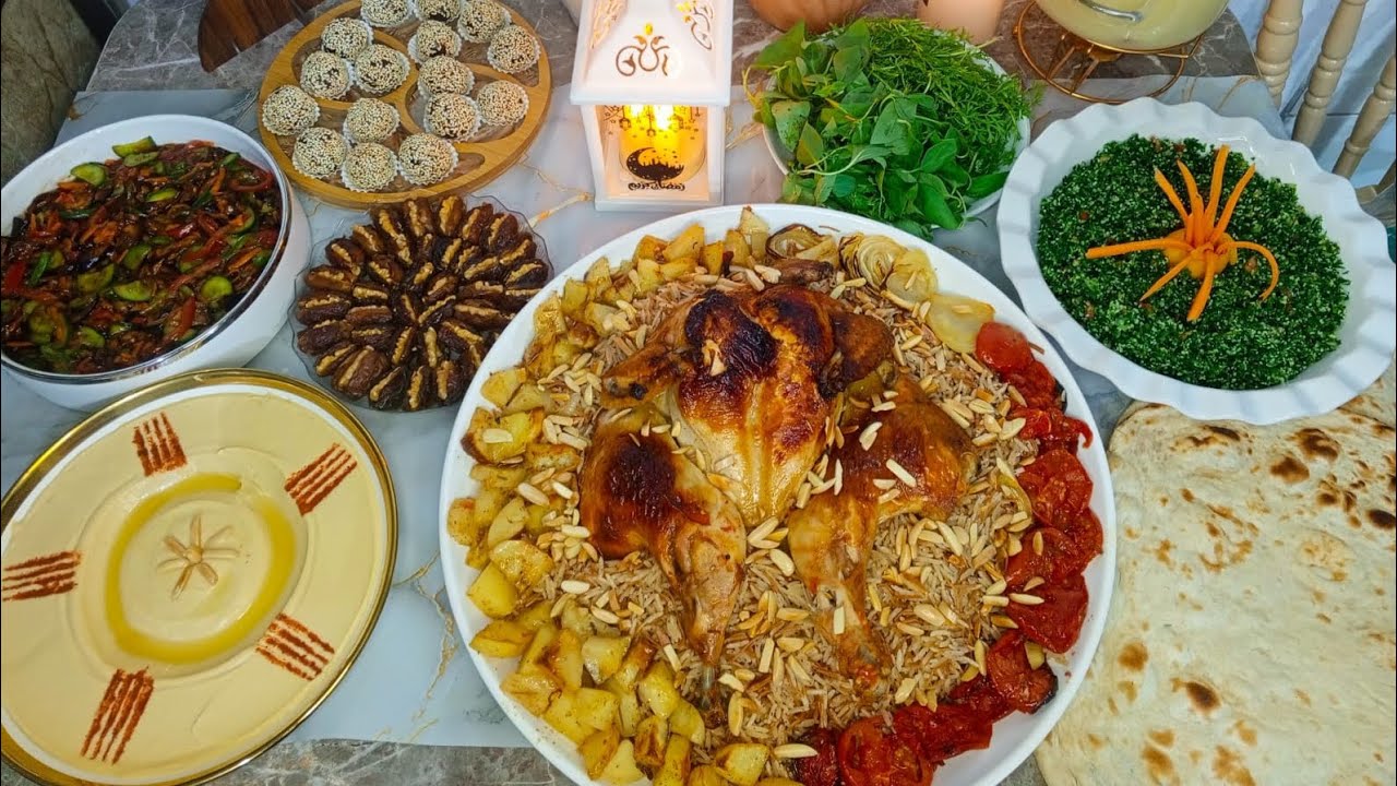 اطيب واسهل تتبيلة دجاج 🍗مع مقبلات بيتنجانية 🍆حمص بطحينة شوربة المطاعم