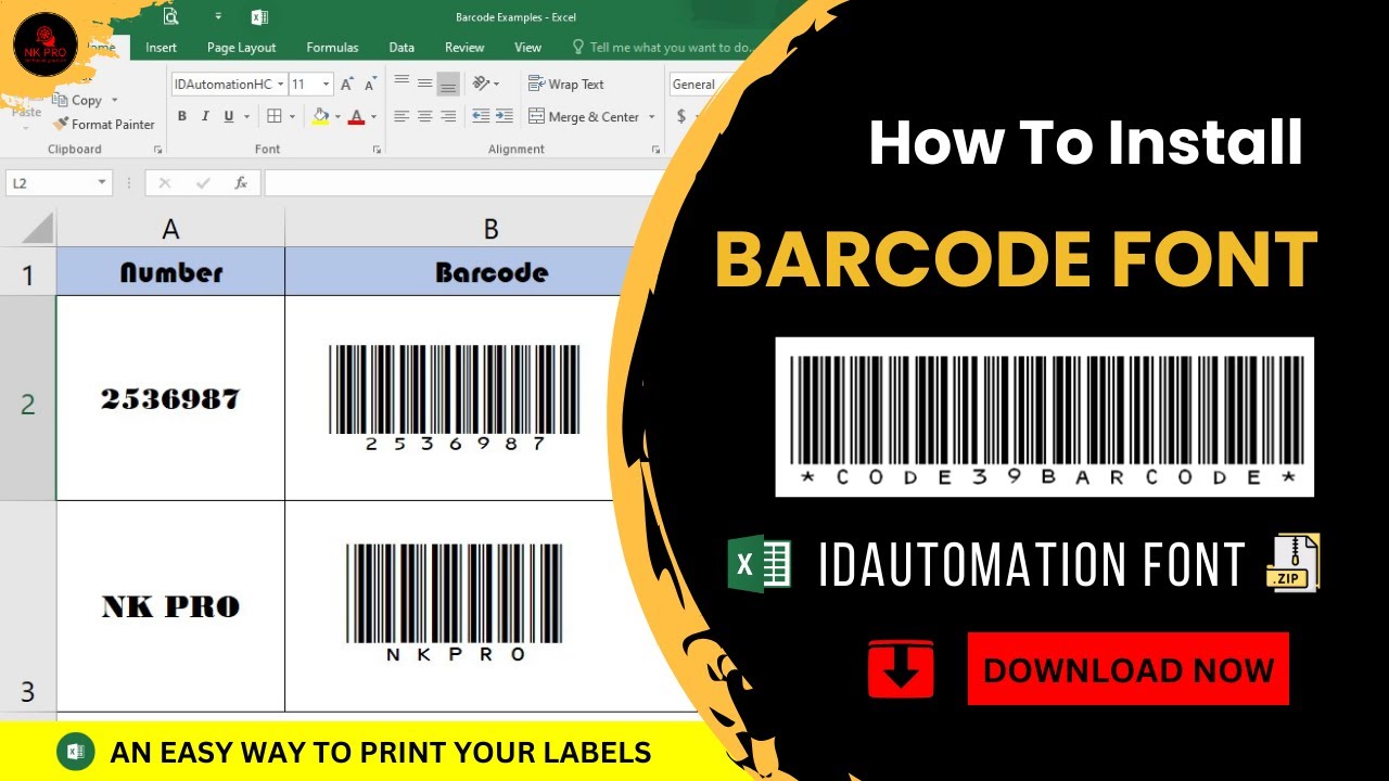 How to install Barcode Font in Excel | idautomationhc39m font | NK PRO