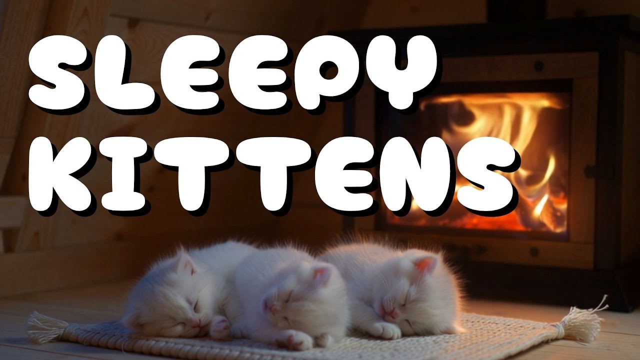 Gentle Fireplace Glow  Sleeping Kittens & Cozy Night Ambience 2 Hours
