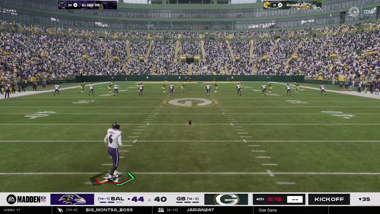 Madden 26 with lenofamilysd Ravens VS PACKERS STARTERPACK fantasy draft league week 17