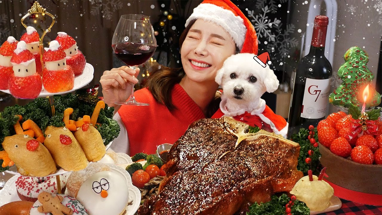 [Mukbang ASMR] MerryChristmas 🎄 Christmas steak ✨ Dessert 🍰 finger food recipe Eatingshow Ssoyoung