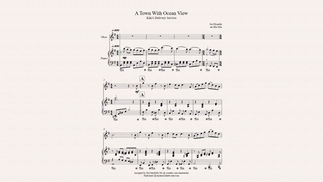 A Town With An Ocean View for Oboe solo and Piano Accompaniment with music sheet