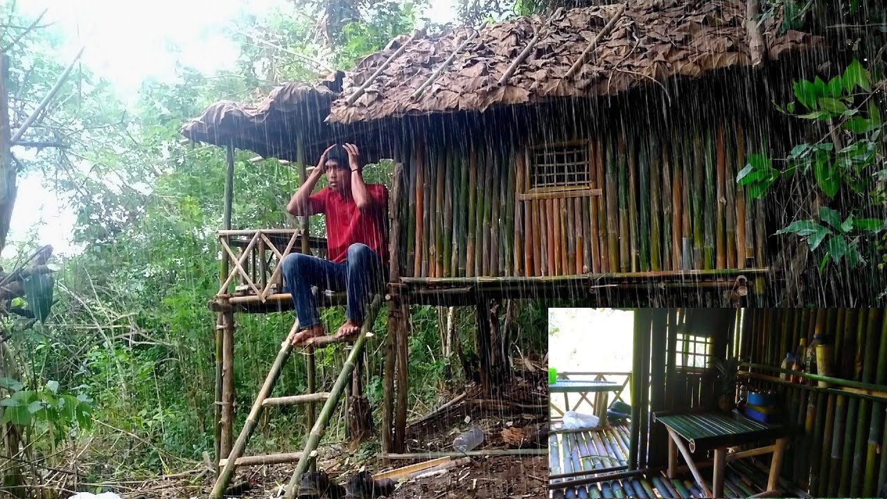 CAMPING HUJAN GRIMIS SAMPAI PAGI - MEMBUAT MEJA DARI BAMBU - MASAK KEONG EMAS JUMBO