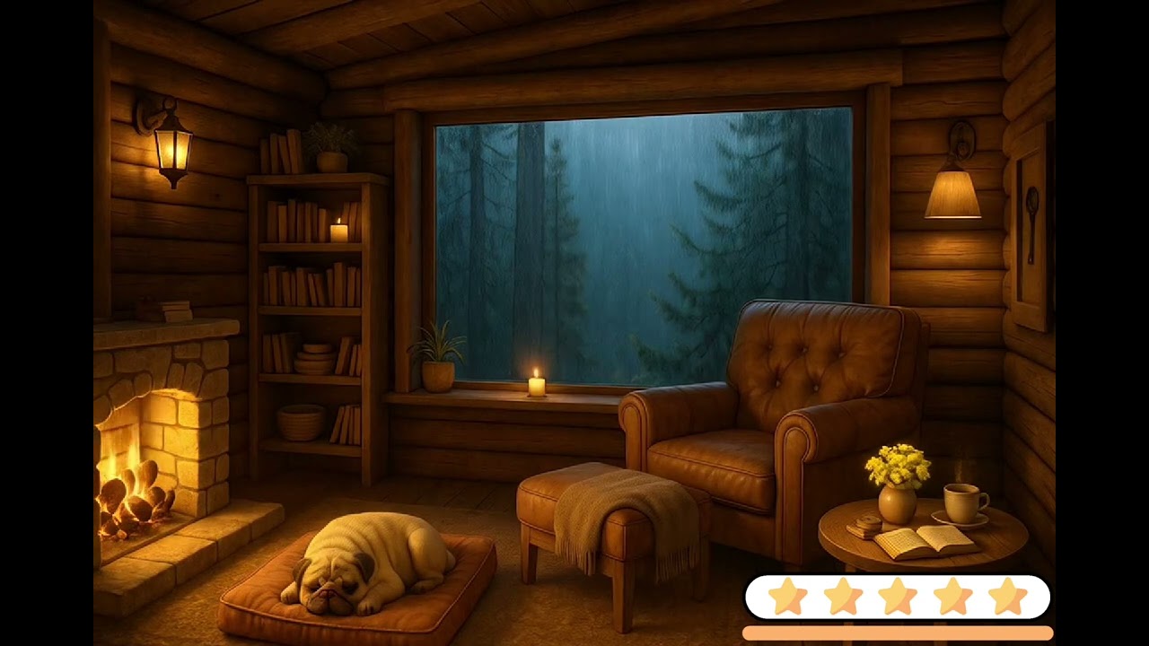 Relax with Rain Sounds & Soft Music in a Wooden House