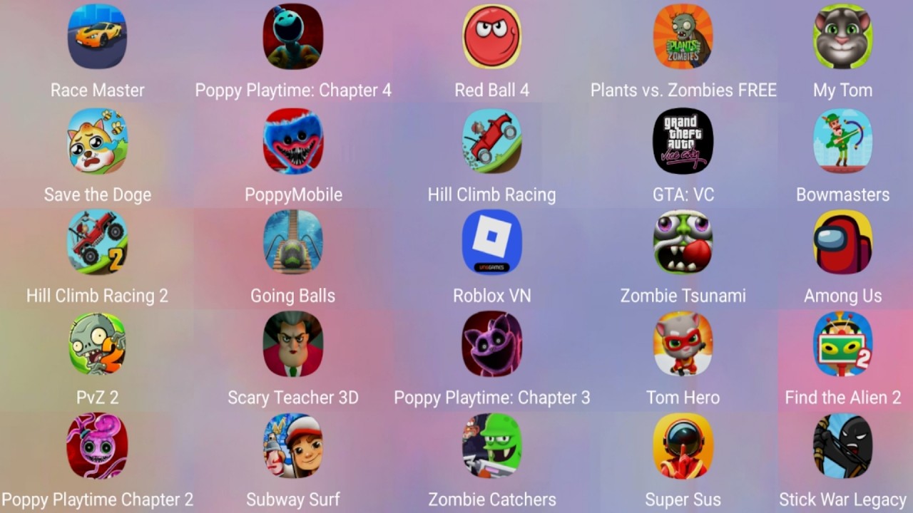 Race Master, Poppy Playtime: Chapter 4, Red Ball 4, PLANTS ZOMBIES, Plants vs. Zombies FREE, My Tom
