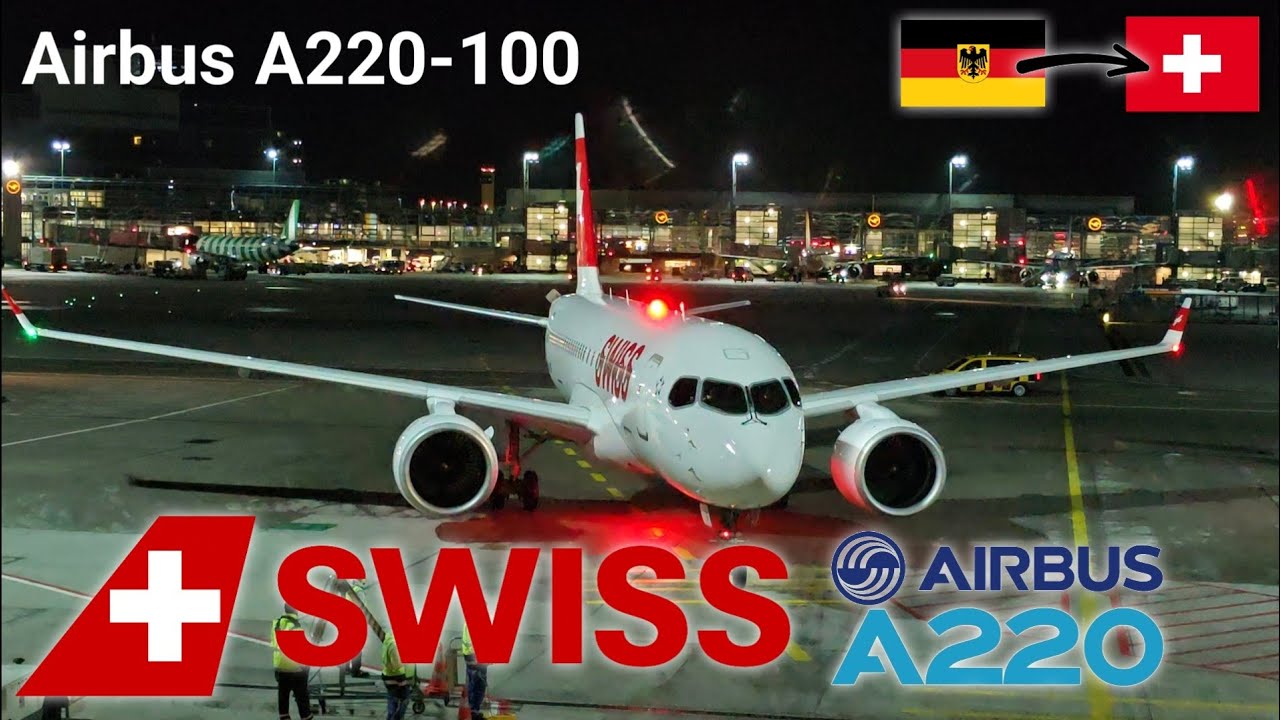 Швейцарский Airbus A220-100 в режиме полета | Франкфурт - Цюрих