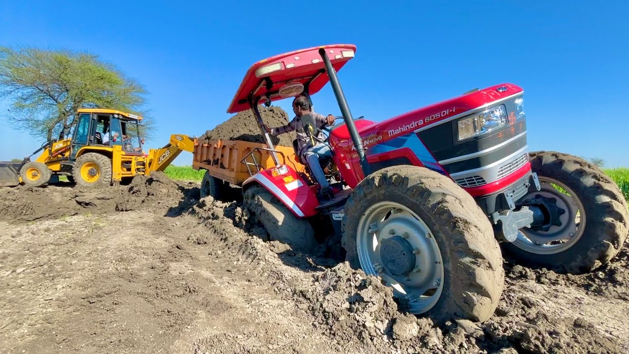 Sonalika 60 NOVO 605 Stuck Badly in Mud JCB 3dx Loading in Trolley Mahindra 275 Eicher 242