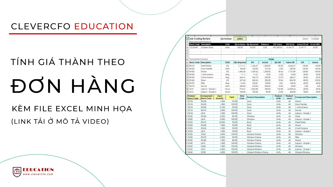 Tính giá thành theo đơn hàng kèm file Excel minh họa