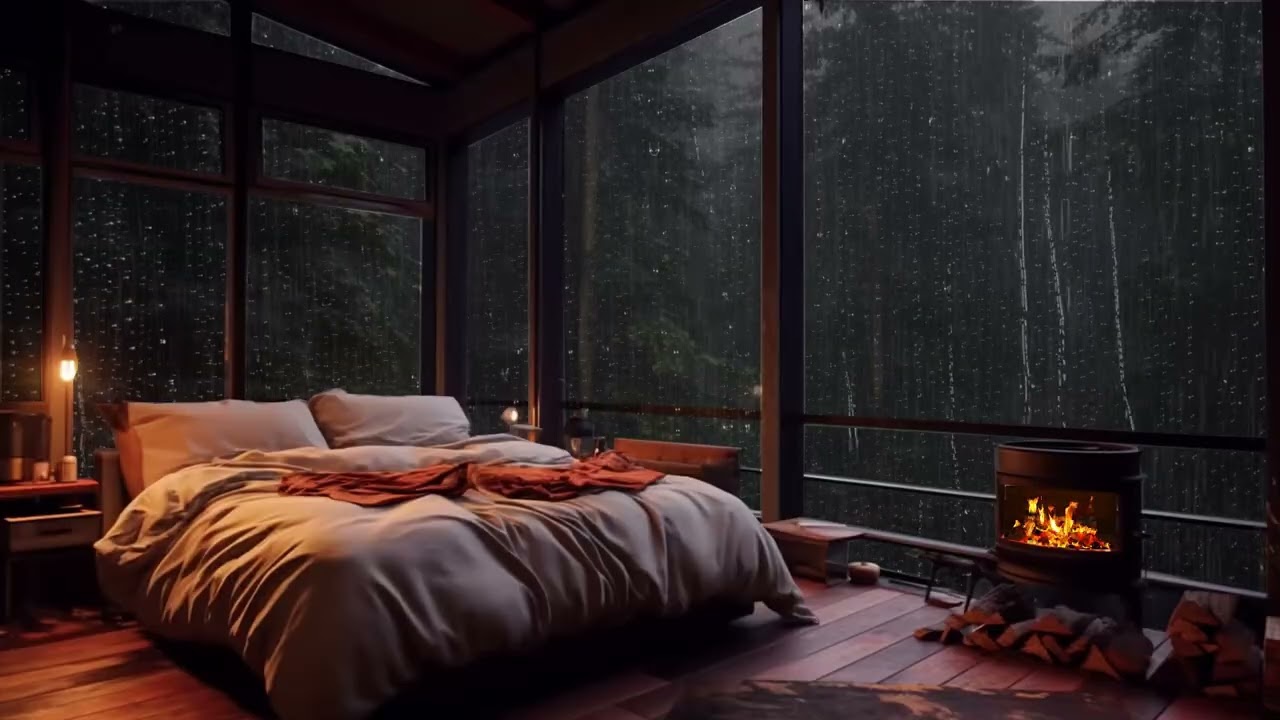 Rainy Night Ambience | Natural Rain and Strong Thunder Sound for Relax Sleep and Study