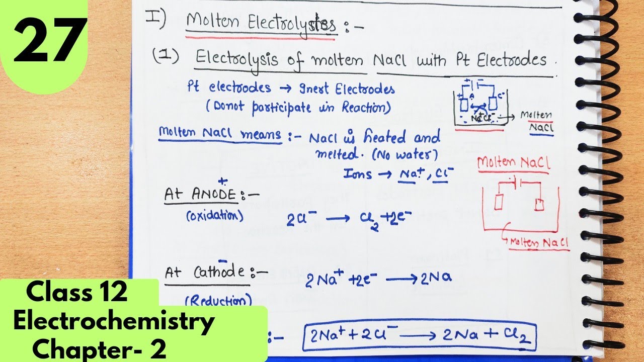 Electrolysis of molten NaCl, AlCl3| Electrolysis of molten electrolyte| Electrochemistry Class12