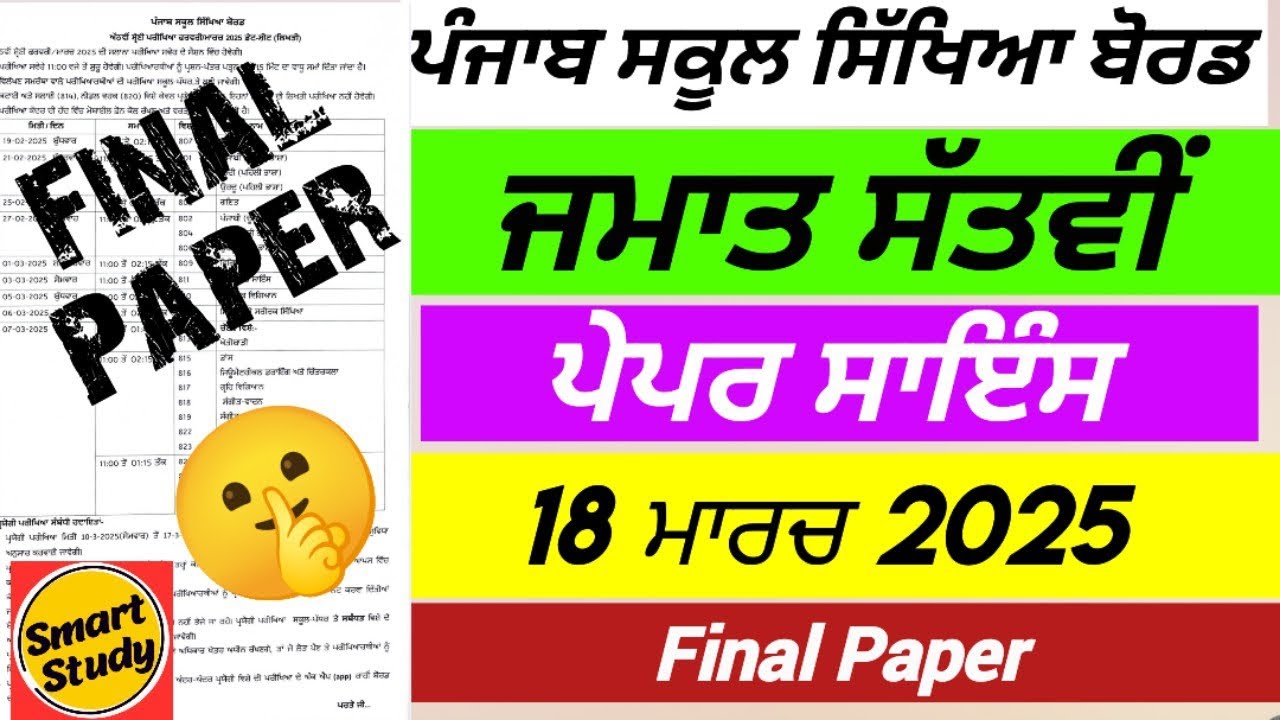 Class 7th। Science Final Paper। March 2025
