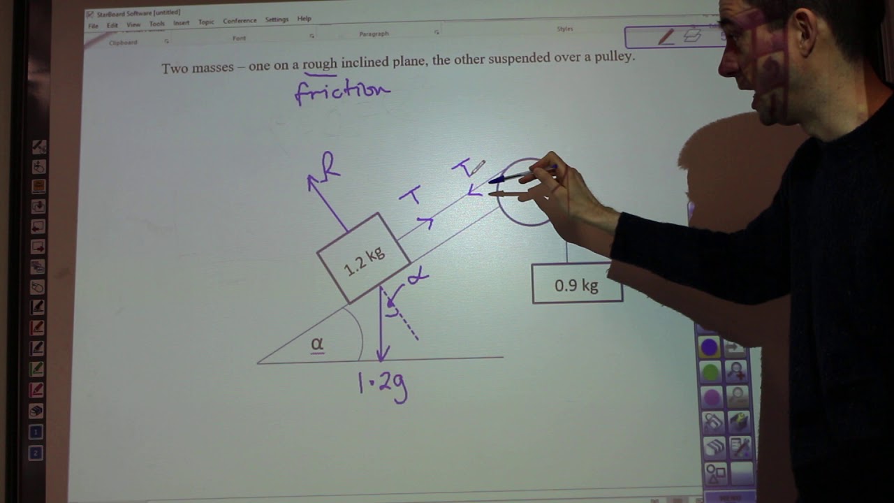 A Level Maths - Mechanics - Connected particles on an inclined plane 1