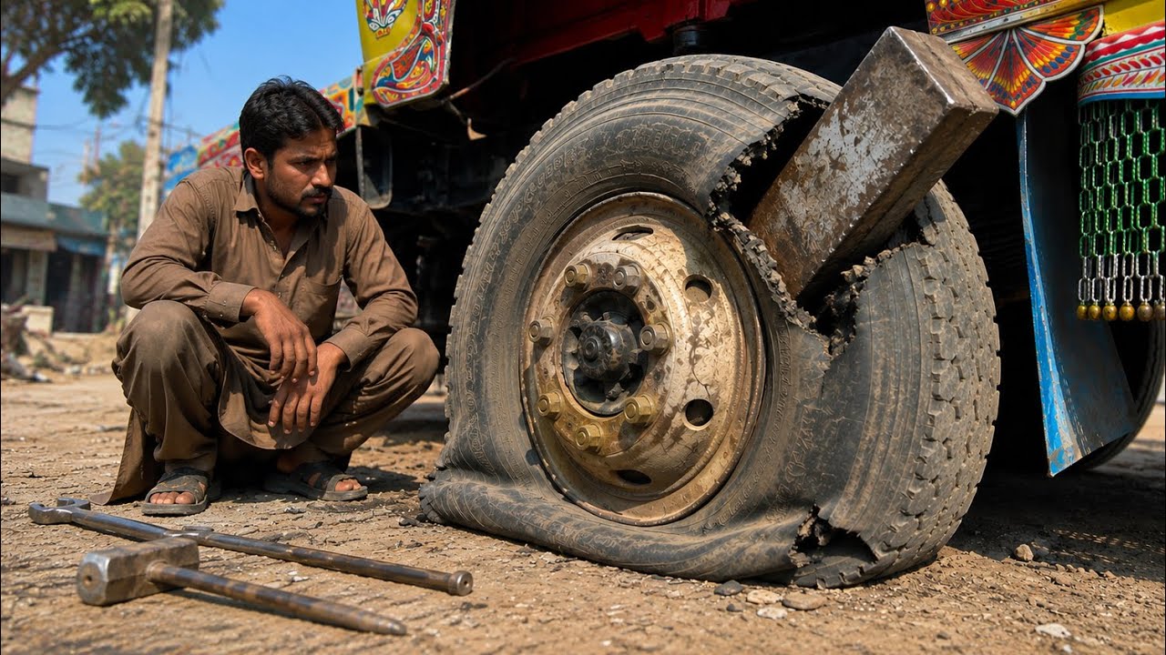 Heavy Duty Truck Tire Burst After Huge Iron Piece Got Stuck! 🔨 Full Tire Repair