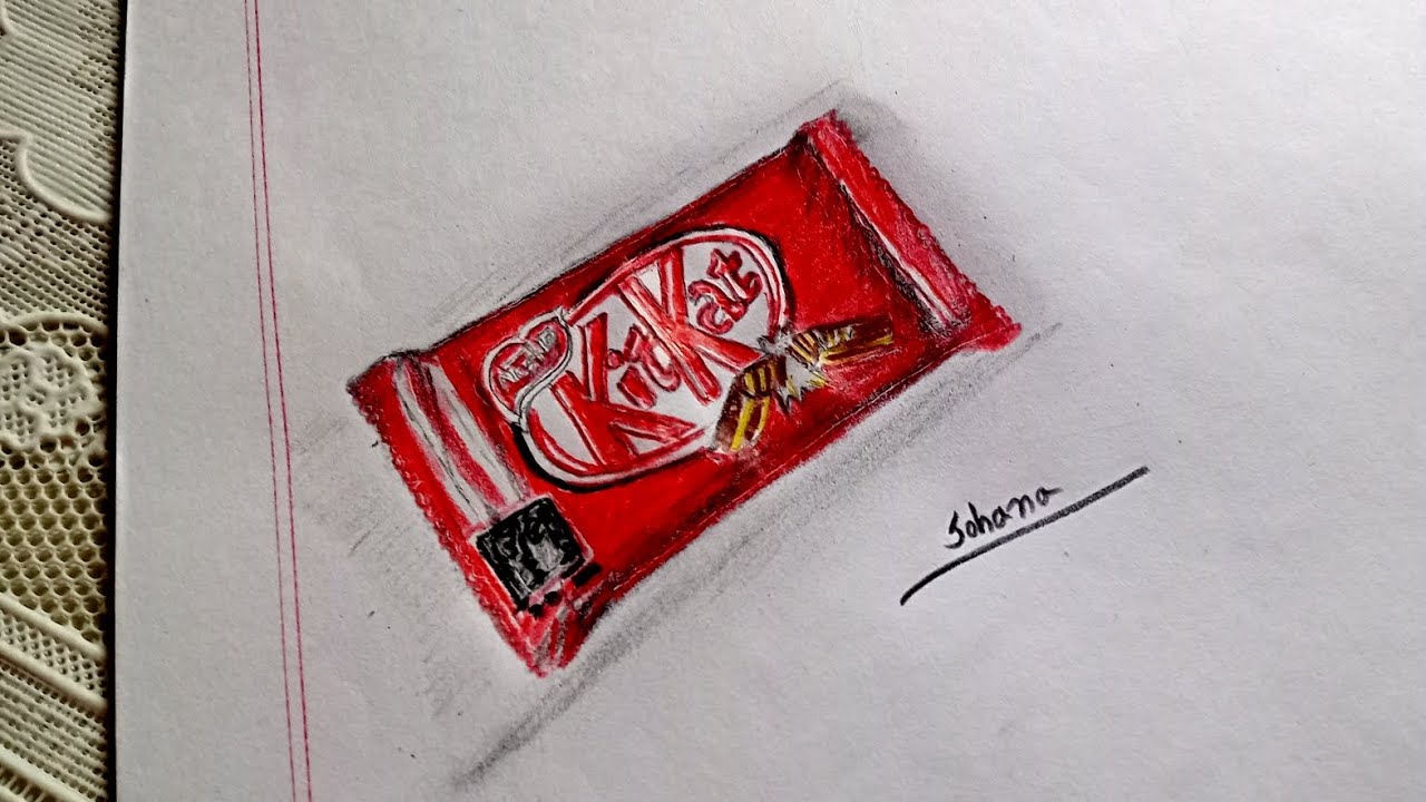 Kitkat Chocolate drawing - Step by Step || Realistic Colour Sketch of kitkatchocolate ||