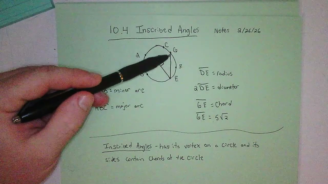 2/26/26 Geometry Chapter 10.4 Inscribe Angles Notes