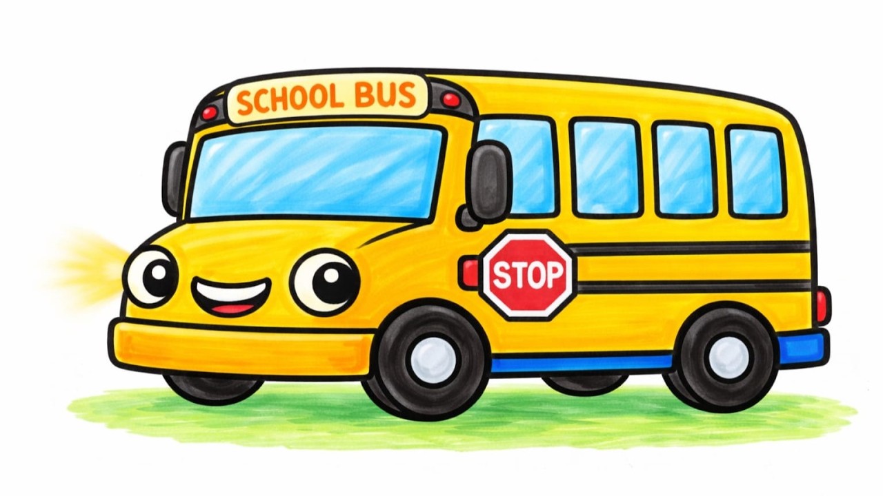 🚌 How to Draw a School Bus | Let’s Draw a School Bus! | Easy School Bus Drawing for Kids✏️