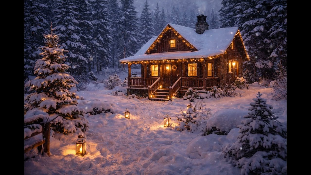 Cozy Snowy Cabin Night Ambience 🕯️✨