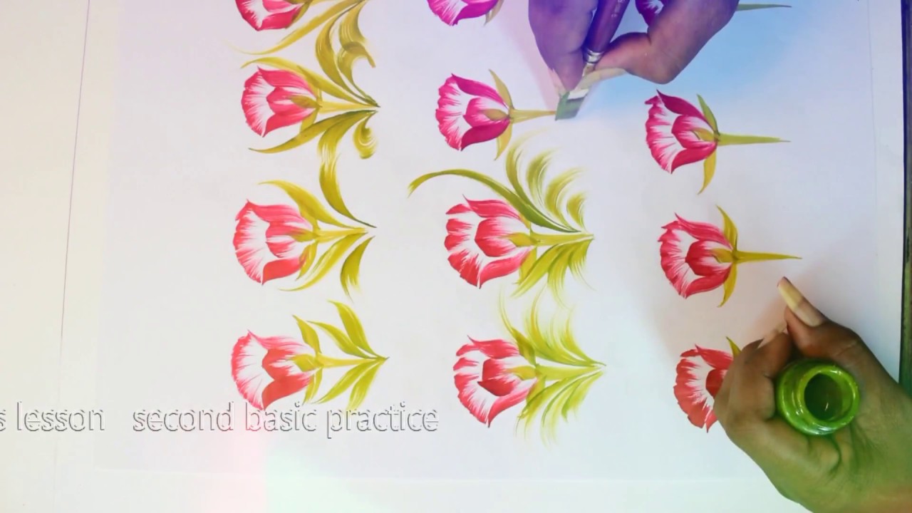 free hand painting basic | saree flower design composition more designs free hand fabric painting