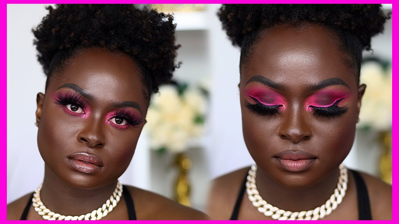 Dark Skin People Shouldn't Wear NEON PINK LINER?!  MAKEUP TUTORIAL | Ohemaa