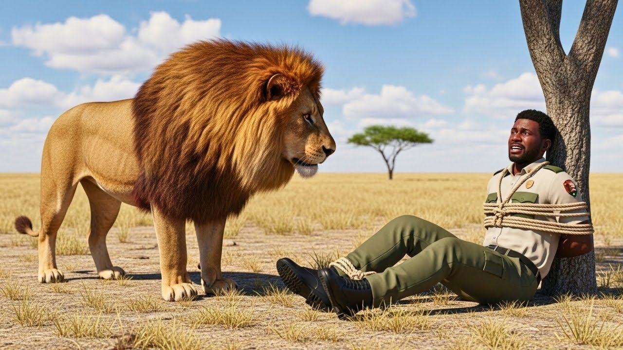 AI Lion Rescues Ranger Tied in Savannah &mdash; animal rescue ai