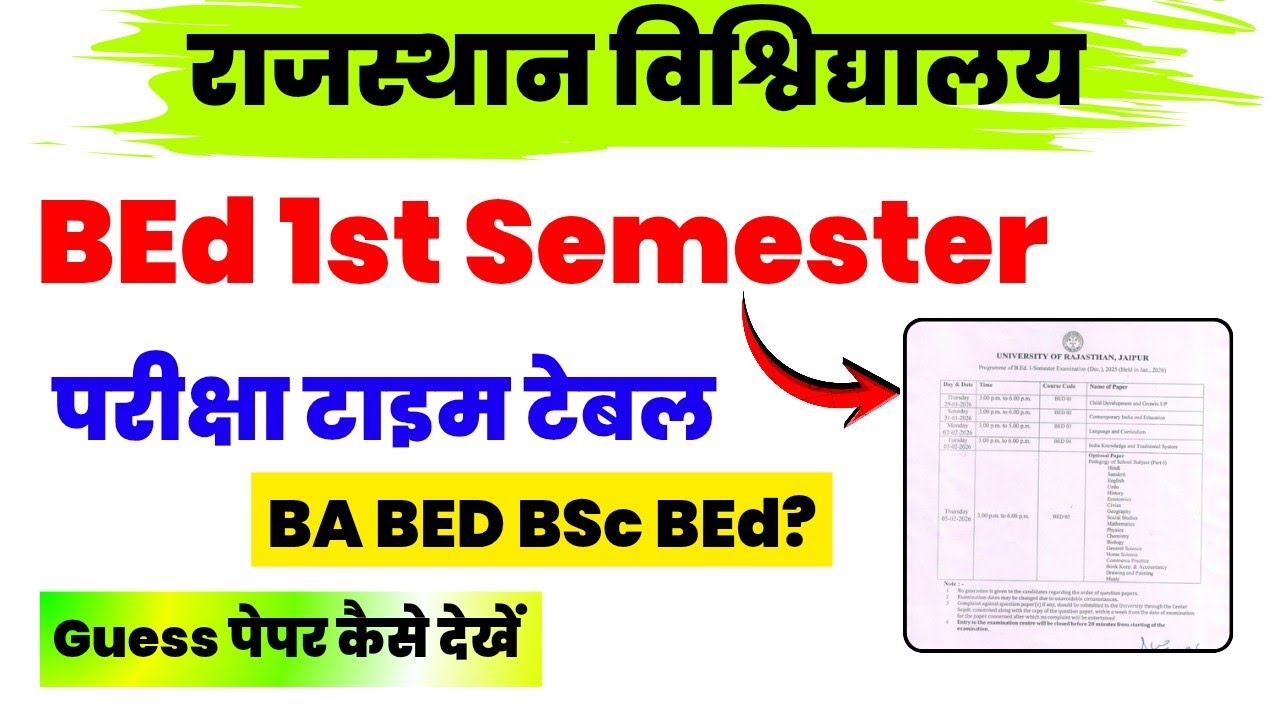 Rajasthan University BEd 1st Semester Exam 2026 | BEd 1st Semester Exam Time Table 2026