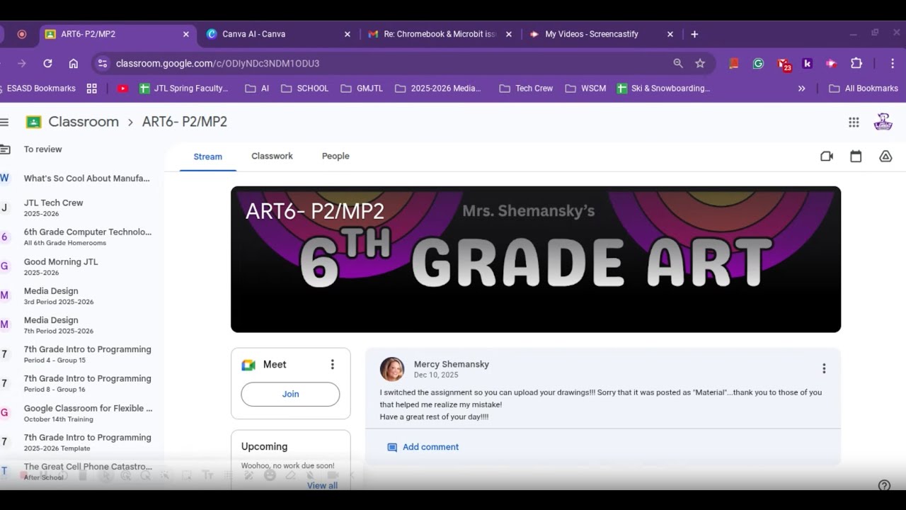 Upload of Photos into Classroom for JTL Art Class Students