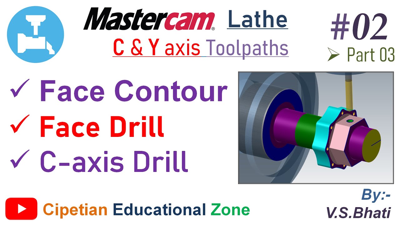 Mastercam Lathe C & Y axis || Face Contour || Face Drill || C-axis Drill || 4 axis Toolpaths