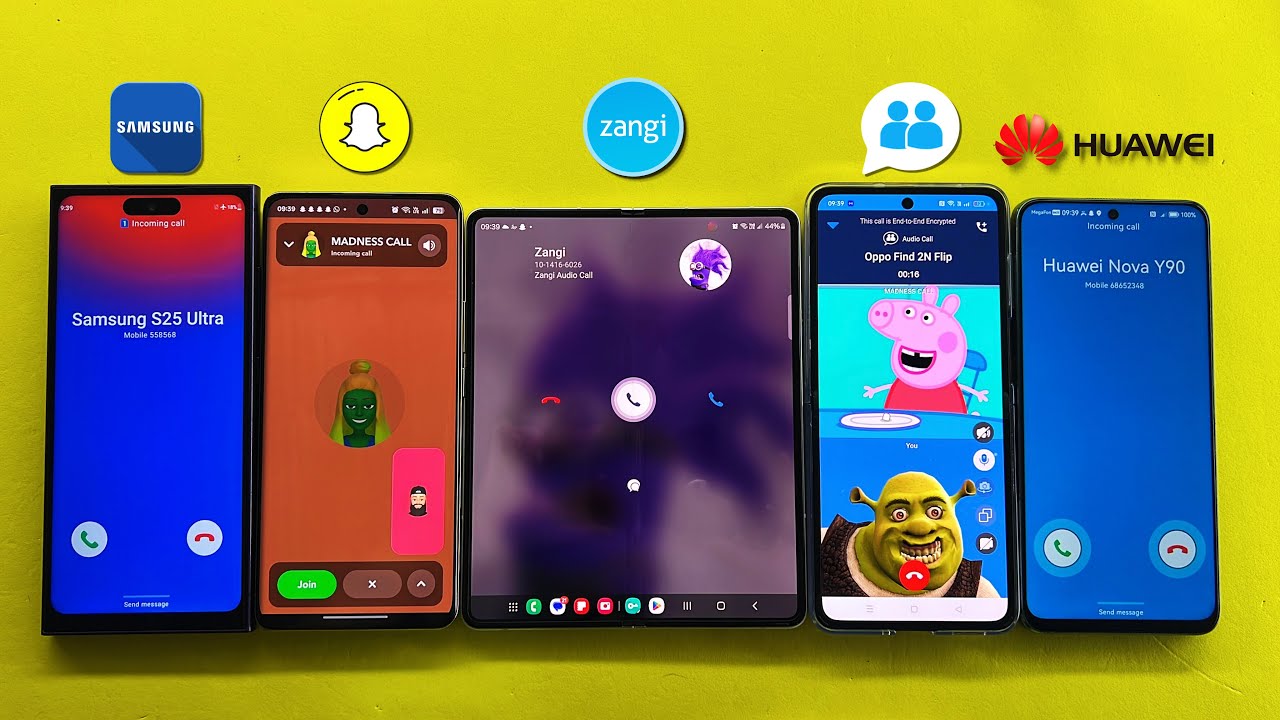 SnapChat + Zangi + KT + Fake Call / Samsung Z Fold 3 / S25 Ultra, Realme 12P, OPPO Flip, HUAWEI Y90