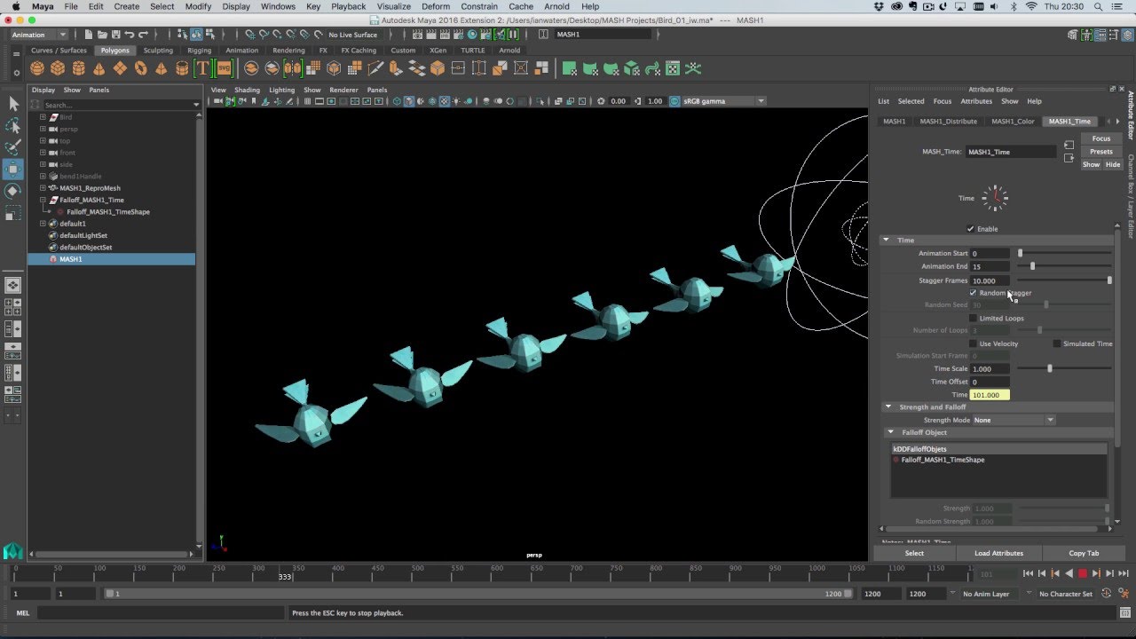 Maya 2016 Ext 2 - MASH's Time node - Animation offsetting.